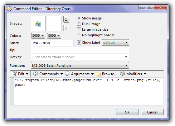 Directory Opus 9: The Button Editor, here editing a DOS batch command.