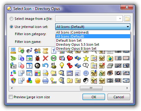 Directory Opus 9: You can browse combinations of icon sets or limit your view to just one.