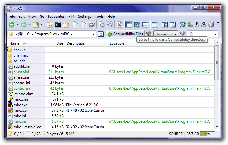 Directory Opus 9: Opus 9 shows the "compatibility files" created by other programs.