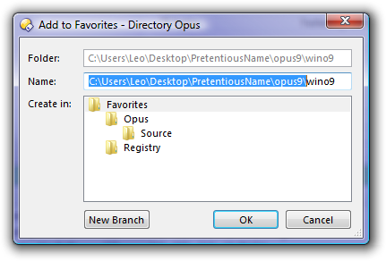 Directory Opus 9: The new Add to Favorites dialog.
